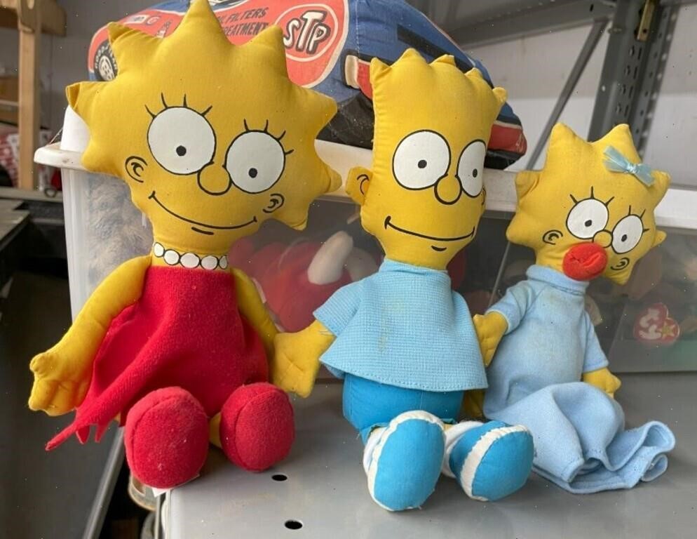 (3) 1990s Simpsons Plush Dolls - Bart, Lisa &