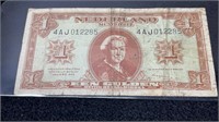 1945 Nedarlands Bank Note 1 Een Gulden Queen Milhe
