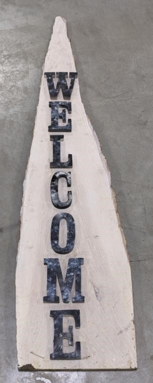Painted Welcome Sign On Wood Slab