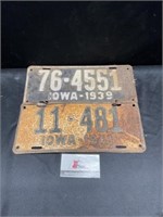 Iowa 1939,1941 License Plates