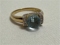 !4k Blue Topaz & Diamond Ring 4.9g Size 7 3/4
