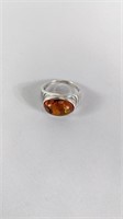 925 Sterling Silver and Amber Ring Size 7 1/2