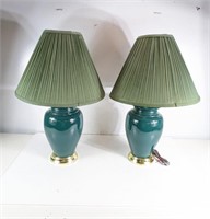 (2) Vintage Ceramic Green Jade Table Lamps