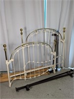 Vintage White Enameled Iron Bed Frame