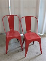 (2) Red Metal Chair Duo