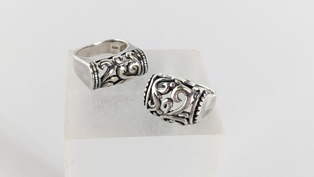(2) Tubo Mayan Silver Rings