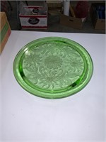 green depression glass cake platter