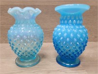 (2) Fenton Blue Hobnail Bud Vases
