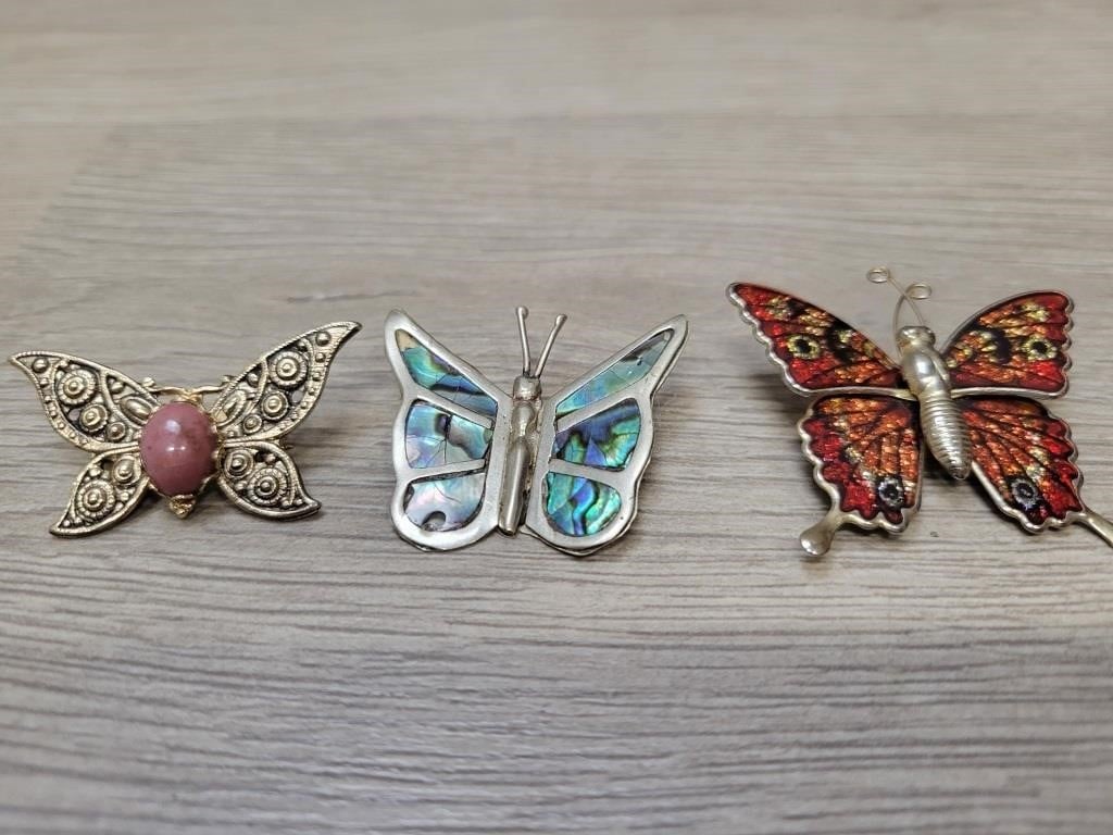 (3) Butterfly Brooches 2 are Signed