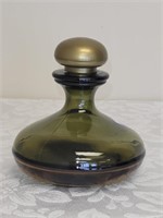 GREEN PERFUME BOTTLE 4.5" TALL WITH SOME PERFUME