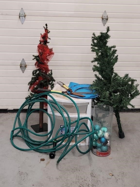 LOT WITH HOSE & XMAS DECORATIONS 6 PIECES