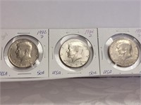US 1972D, 1974D & 1977D 50¢ PIECES
