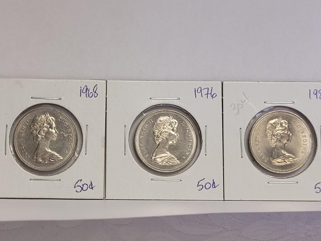 CANADIAN 1968, 1976 & 1980 50¢ PIECES