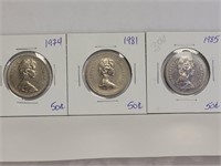 CANADIAN 1974, 1981 & 1985 50¢ PIECES