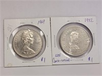 CND 1969 & 1982(125 YRS CONSTITUTION) $1.00 COINS