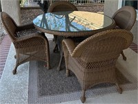 11 - ROUND WICKER TABLE W 4 CHAIRS