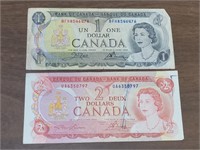 CANADIAN 1973 - $1.00 & 1974 - $2.00 DOLLAR NOTES