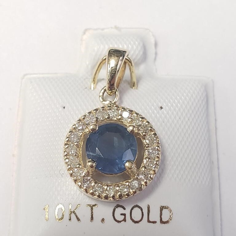 10K Yellow Gold Sapphire & Diamond Pendant SJC