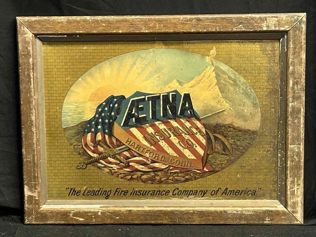 Antique 1897 Tin Aetna Insurance Co Advertising