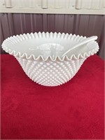 Fenton large white hobnail punch bowl/cups