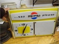 Say Pepsi Clock - Works! 22"Wx14"H