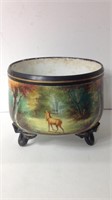 Antique Ceramic Footed Bowl Stag In Forest U15A