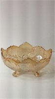 Vintage Yellow Carnival Glass Footed Bowl U16A