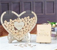 80PC WOODEN HEART WEDDING GUEST BOOK WITH DROP