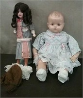 Box-2 Antique Dolls, 16" Porcelain Face Doll &