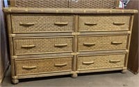 (Q) Bamboo and Wicker 6 Drawer Dresser 58” x 21”