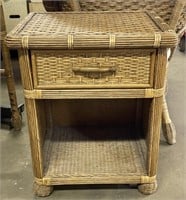 (Q) Bamboo and Wicker One Drawer End Table 20