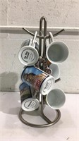 6 Porcelain Cat Mugs w Mug Tower M13B