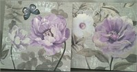 2 PC. Canvas Wall Art, Purple & White Flowers