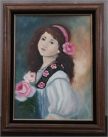 Framed Painting - Girl w/Flowers 23 1/2" x 29 1/2"