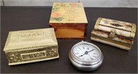 3 Nice Jewelry Boxes & Brushed Nickel Clock