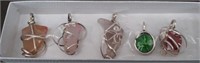 5 Necklace Pendants- 3 Agate & 2 Glass