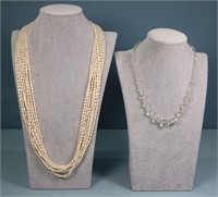 8-Strand Seed Pearl Necklace + Rock Crystal