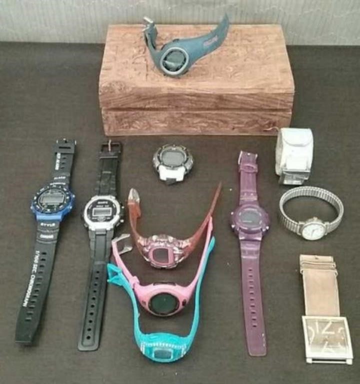 Wood Box With 11 Watches, Men's & Women's