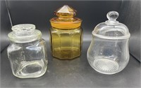 Lot of 3 Apothecary Glass Jars