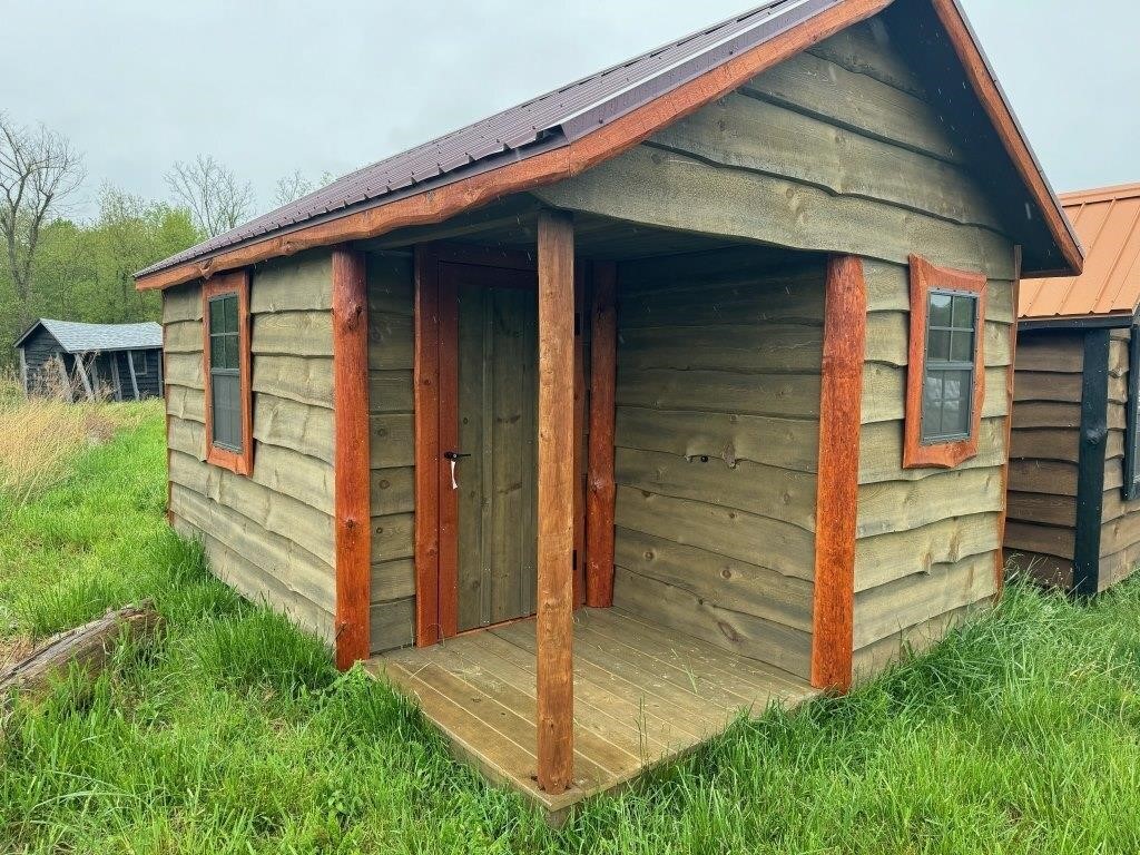10'X16' LOG CABIN SHED W/ PORCH ENTRY AMISH MADE