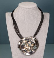 Sterling Silver & Leather Flower Pendant Necklace