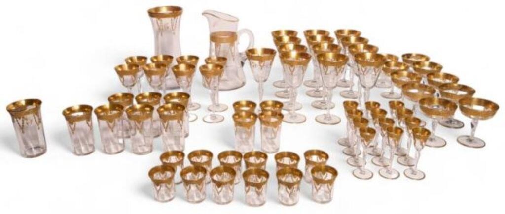 Glassware w/ Ornate Gilded Accents - 69 Pc. Set.