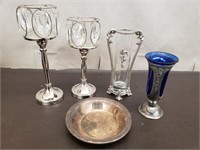 Pair of Cute Candle Holders, Cobalt Glass Vase in