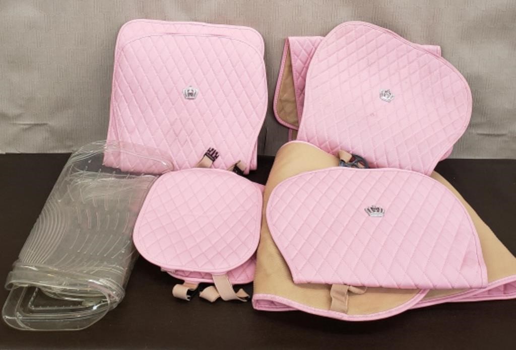 Set of Pink Faux Leather "Queen" Seat Covers w/