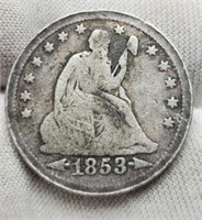 1853 Liberty Seated Quarter Arrows/Rays F