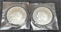 (2) 1 Troy Oz. Silver Rounds "Christmas 2000"