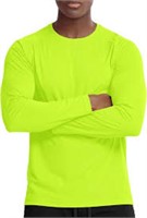Men's Long Sleeve Athletic Gym Shirt. Neon Green.
