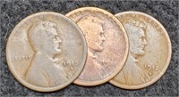 (3) Early "D" Mint Lincoln Cents: 1911, 12, 13