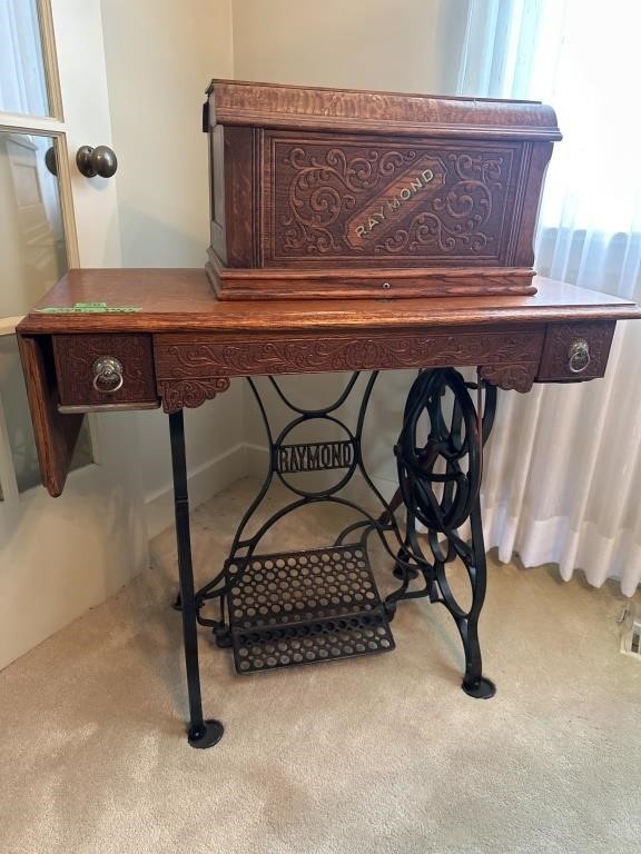 Raymond sewing machine with table and contents