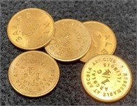 (5) Arcola IL 1/4 Cent Sales Tax Coins